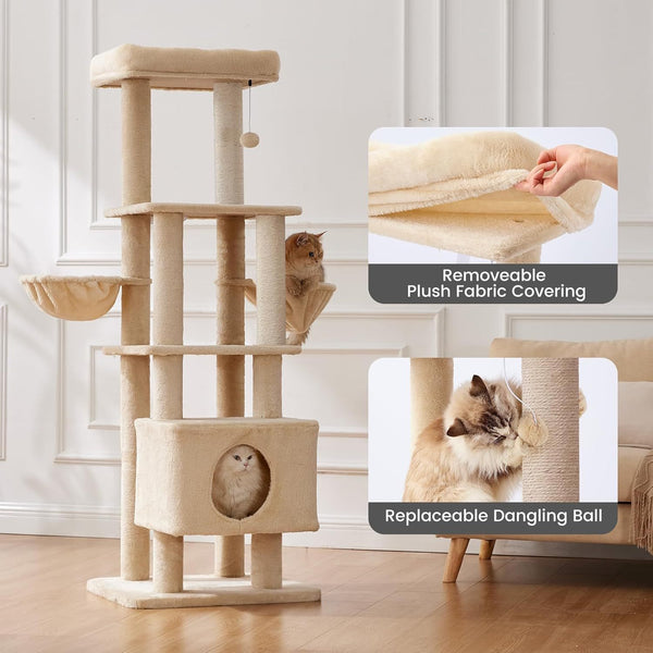 HKM-2758973 Large Cat Tree with Heavy-Duty Scratch Post and Washable Perch for Medium to Large Cats