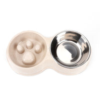 HKM-2759485 Two-in-One Wheat Straw Anti-Choking Slow Food Double Bowl with Stainless Steel Insert