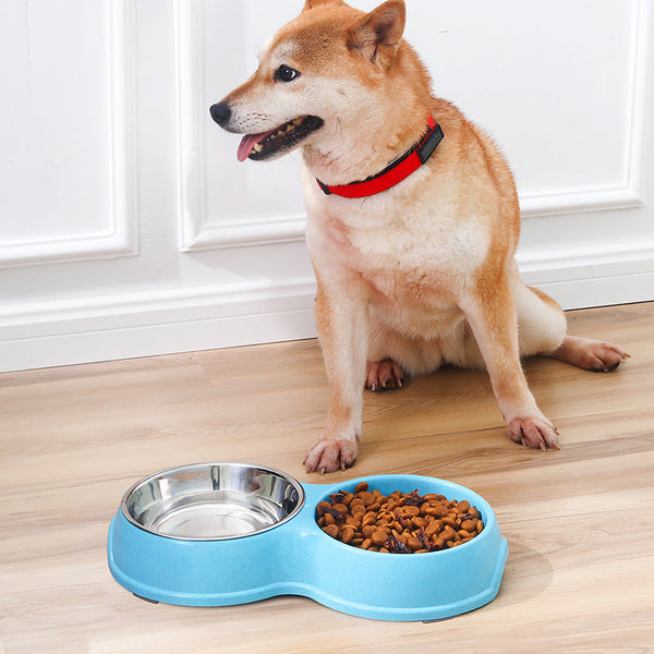 HKM-2759485 Two-in-One Wheat Straw Anti-Choking Slow Food Double Bowl with Stainless Steel Insert