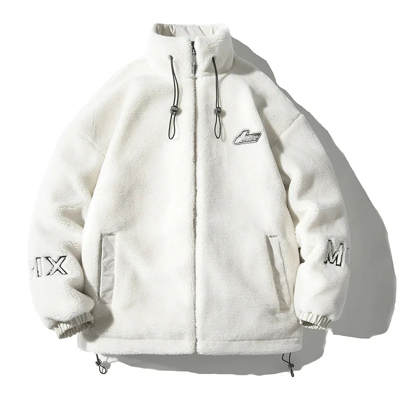 HKM-275987 Men's Casual Winter Thick Short Cotton Blouson O-Neck Jacket With Zipper Closure and Flower Decoration Dot Pattern Workwear