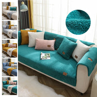 HKM-275987 Modern Solid Color Plush Sofa Cover - Soft Lamb Wool Couch Protector with Anti-Slip Design for Living Room