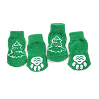HKM-2760125 Non-Slip Cotton Dog Socks - Green Christmas Tree Design for All Seasons