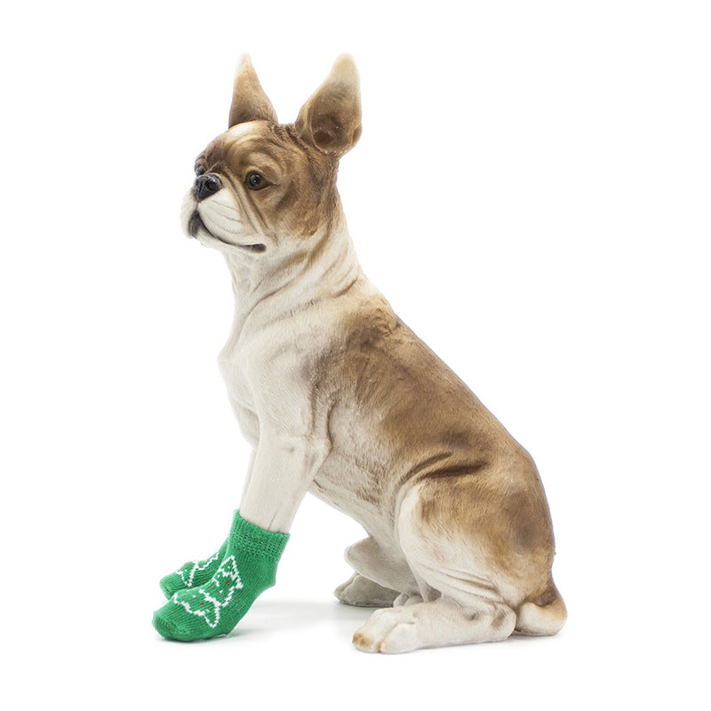 HKM-2760125 Non-Slip Cotton Dog Socks - Green Christmas Tree Design for All Seasons