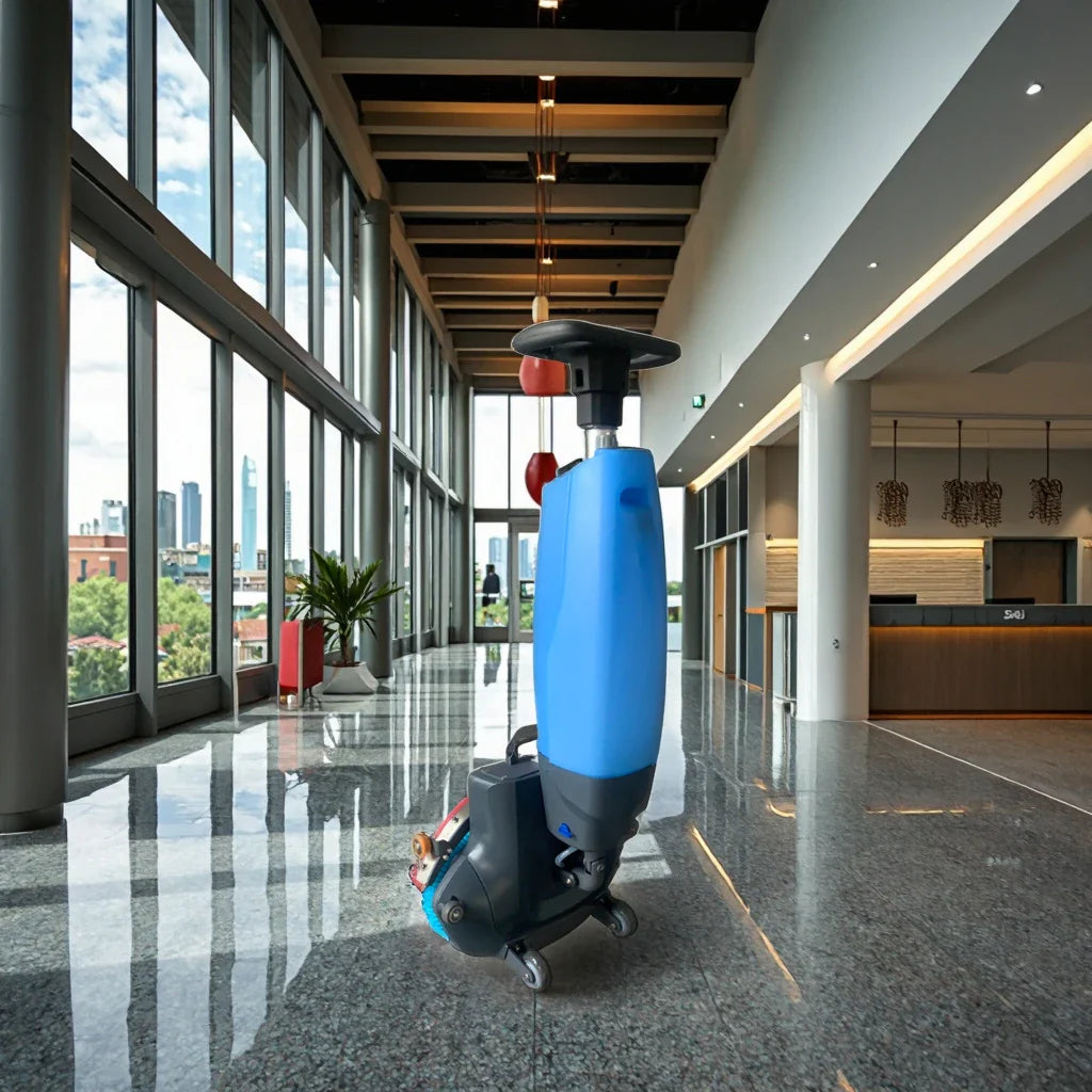 HKM-276179 18-Inch Walk-Behind Floor Scrubber with Lithium Battery and Ergonomic Handle for Tile Cleaning