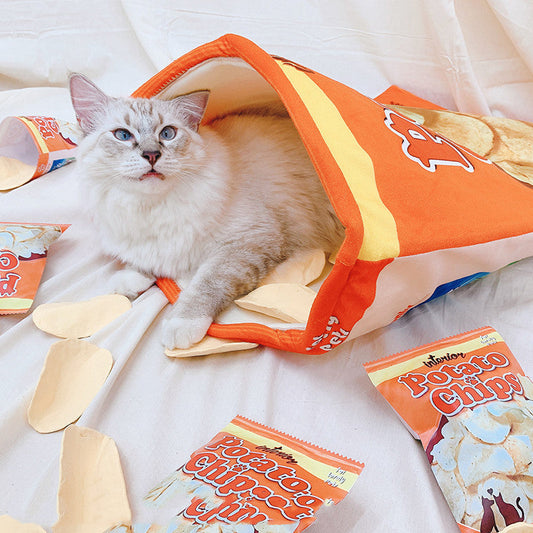 HKM-276243 Soft Potato Chip Bag Cat and Dog Nest - Orange, Cotton, 56*66cm