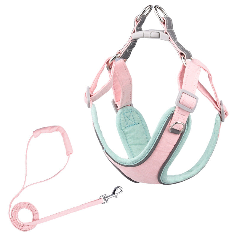 HKM-2762557 Suede Pet Chest Harness and Leash Set for Dogs in Various Colors