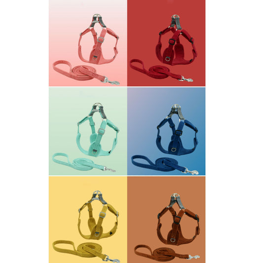 HKM-2762557 Suede Pet Chest Harness and Leash Set for Dogs in Various Colors