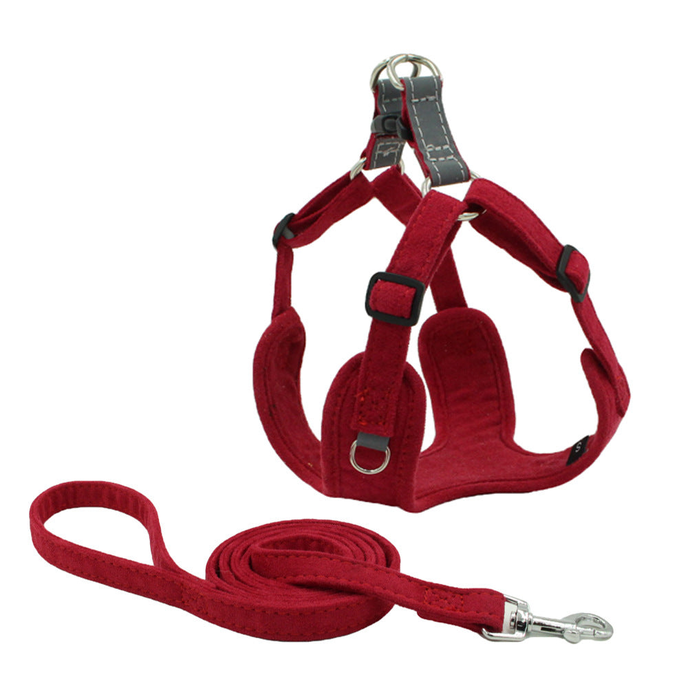 HKM-2762557 Suede Pet Chest Harness and Leash Set for Dogs in Various Colors