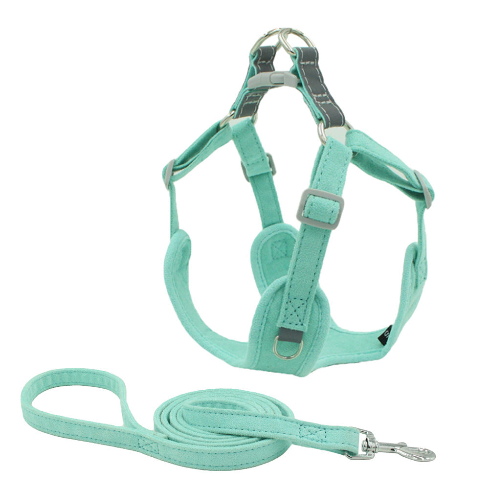HKM-2762557 Suede Pet Chest Harness and Leash Set for Dogs in Various Colors