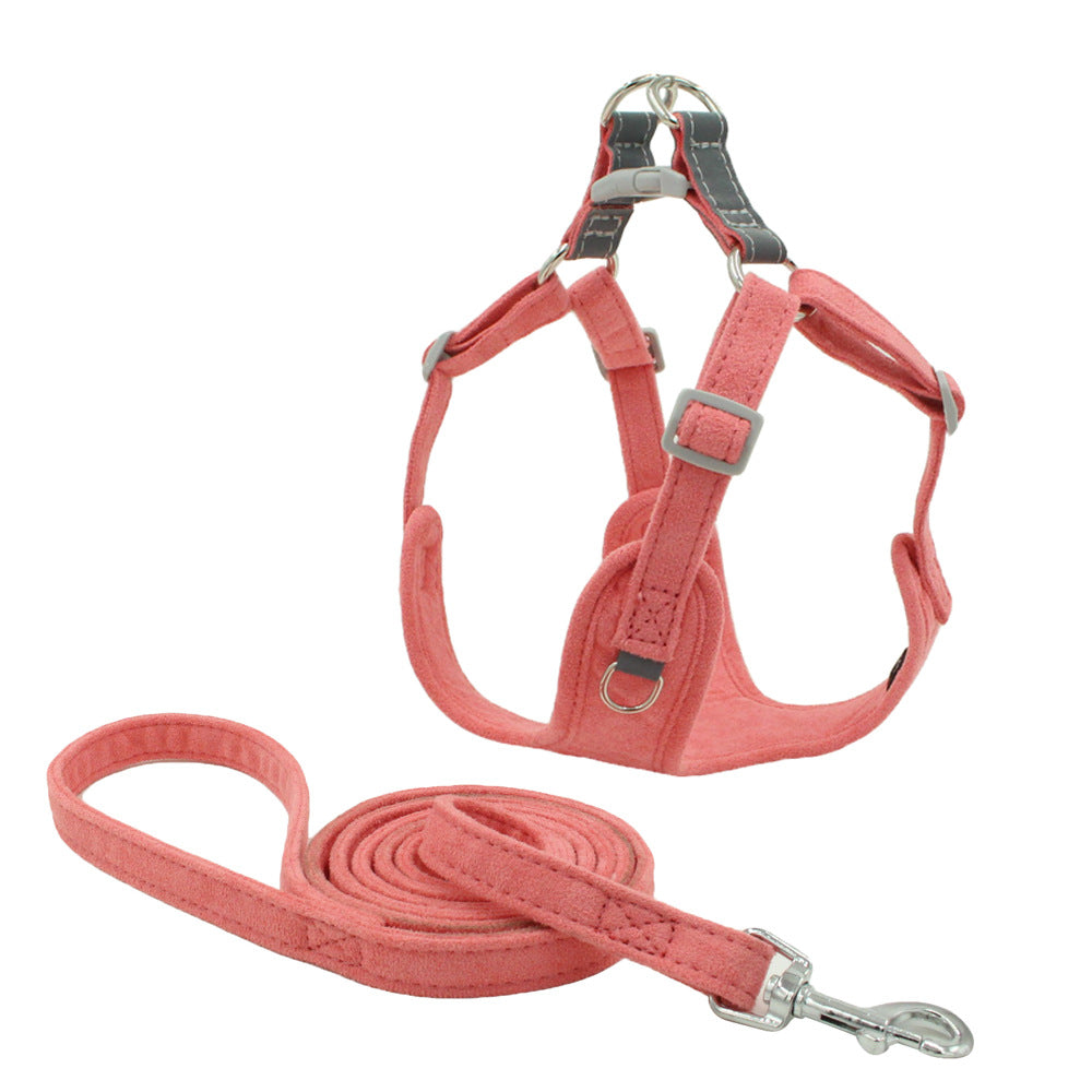 HKM-2762557 Suede Pet Chest Harness and Leash Set for Dogs in Various Colors