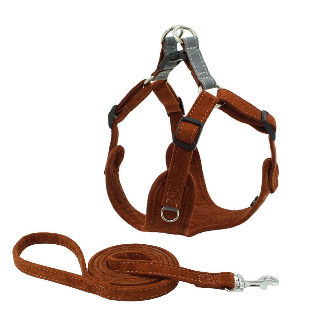 HKM-2762557 Suede Pet Chest Harness and Leash Set for Dogs in Various Colors