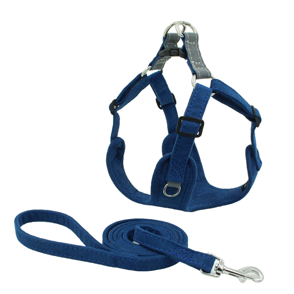 HKM-2762557 Suede Pet Chest Harness and Leash Set for Dogs in Various Colors
