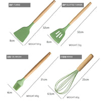 HKM-276307 Custom Silicone Kitchen Utensils Set with Wooden Handles, BPA Free Cooking Tools