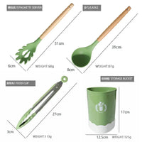 HKM-276307 Custom Silicone Kitchen Utensils Set with Wooden Handles, BPA Free Cooking Tools
