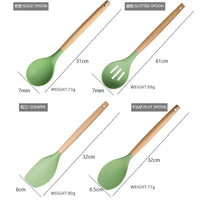 HKM-276307 Custom Silicone Kitchen Utensils Set with Wooden Handles, BPA Free Cooking Tools