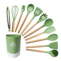 HKM-276307 Custom Silicone Kitchen Utensils Set with Wooden Handles, BPA Free Cooking Tools