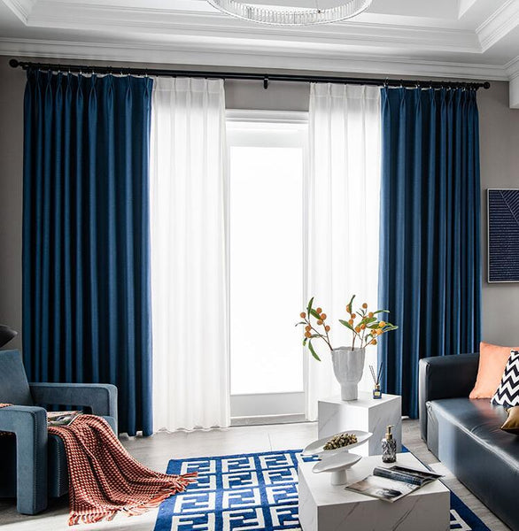HKM-276307 Thick Soundproof Curtain - Full Shading, Dark Blue, Stylish Honeycomb Design for Bedroom