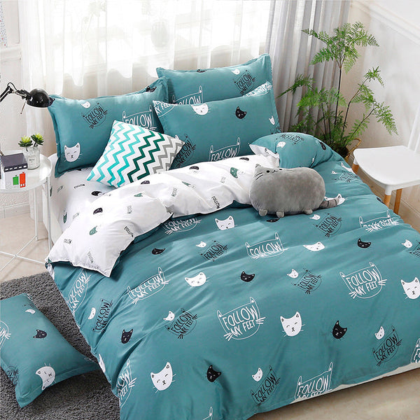 HKM-276371 Three-Piece Cotton Duvet Cover Set with Floral Pattern and Quilted Design