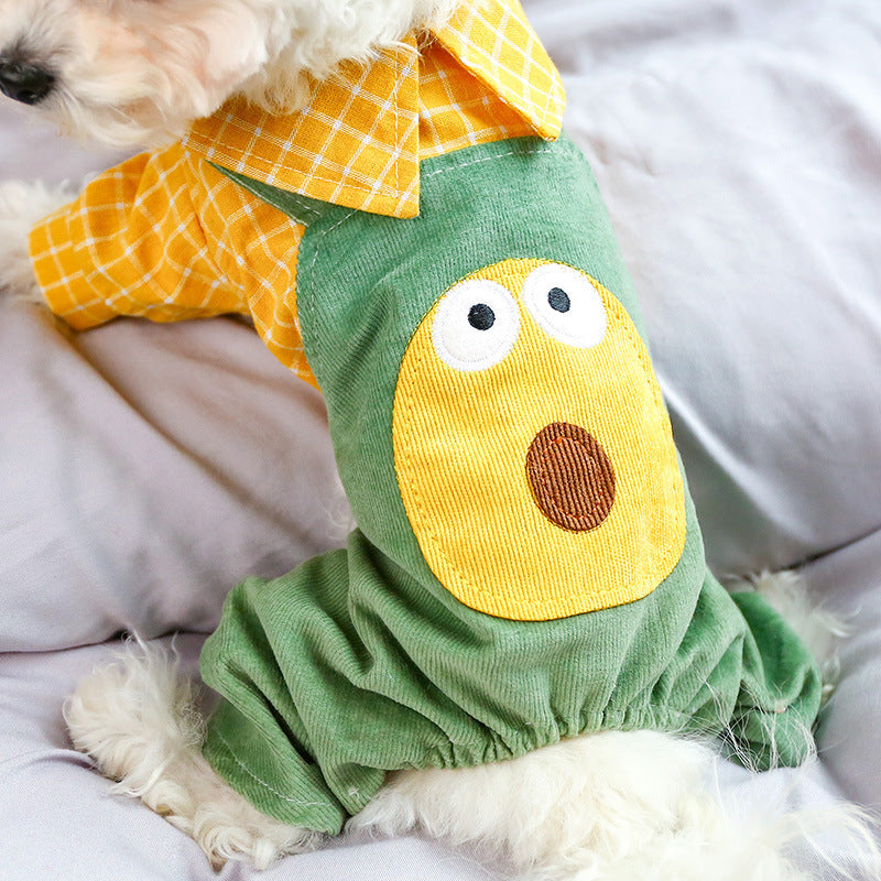 HKM-2763837 Avocado Green Four-Legged Cat Overalls in Polyester for Spring and Summer