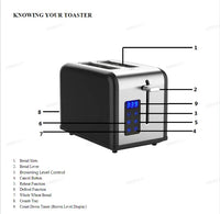 HKM-276499 Smart Touch Screen LED Display 2-Slice Electric Toaster with Dust Cover for Perfect Breakfast Toasting