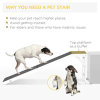 HKM-2767421 Foldable Dog Ramp with Non-Slip Carpet Top Platform for Easy Access to Sofas - Gray & White