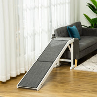 HKM-2767421 Foldable Dog Ramp with Non-Slip Carpet Top Platform for Easy Access to Sofas - Gray & White