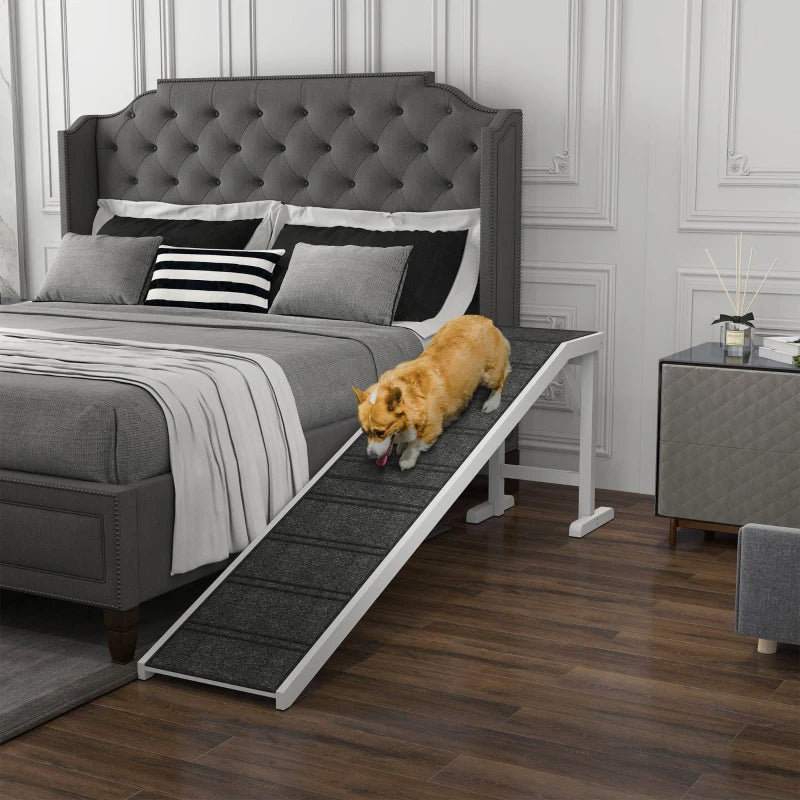 HKM-2767421 Foldable Dog Ramp with Non-Slip Carpet Top Platform for Easy Access to Sofas - Gray & White