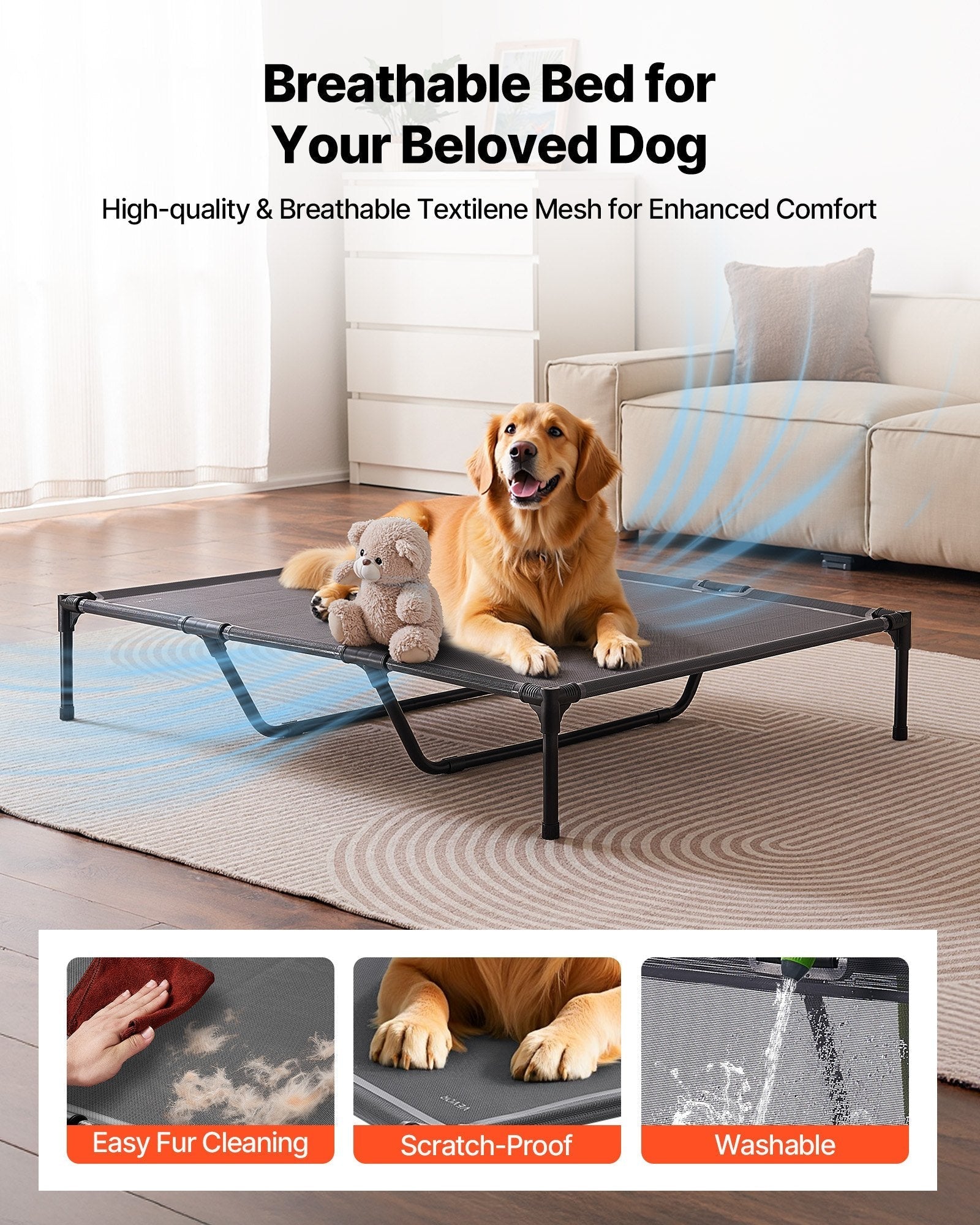HKM-2767677 Elevated Dog Bed for Large Dogs - Portable Raised Cot with Sturdy Metal Frame, XL Size
