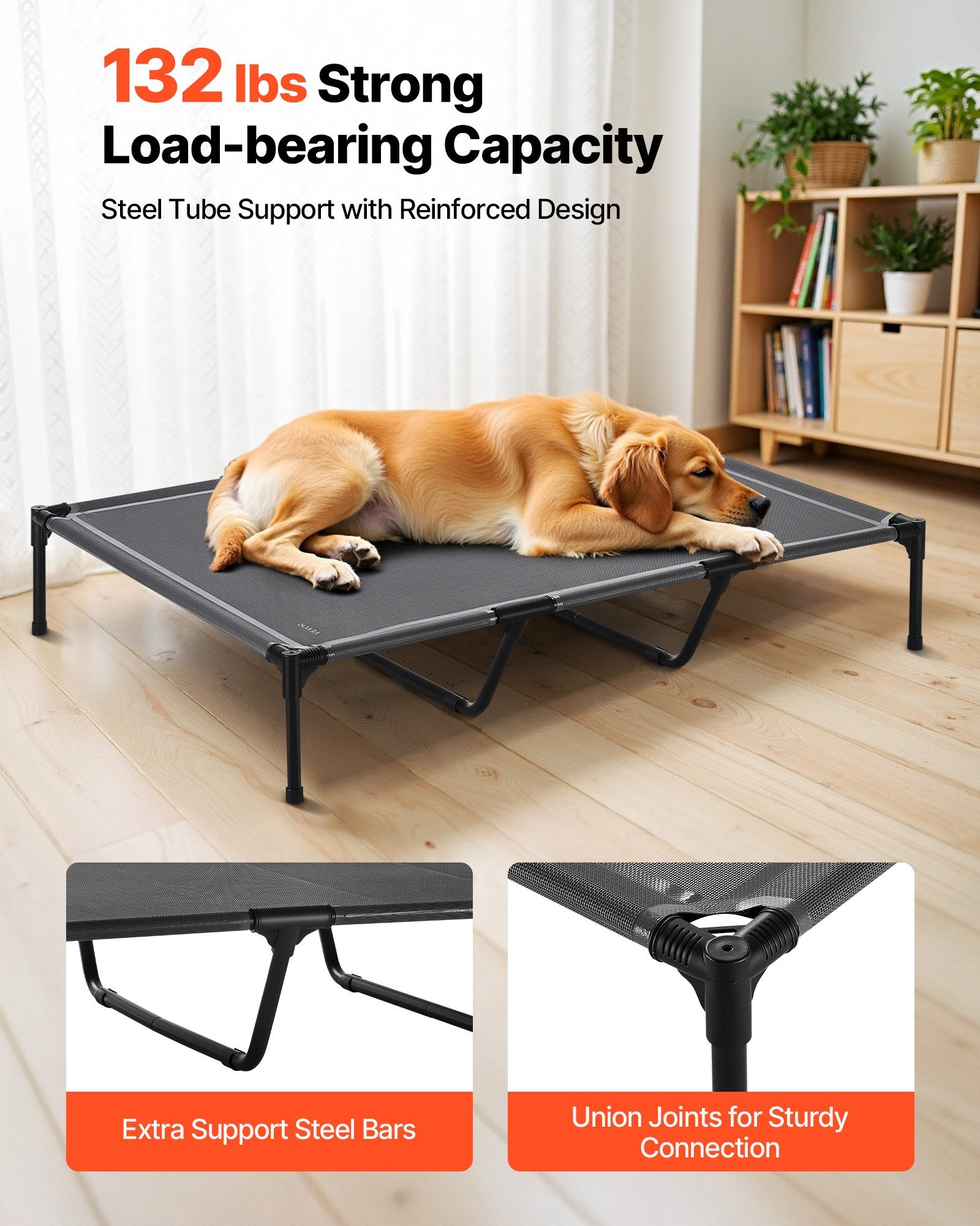 HKM-2767677 Elevated Dog Bed for Large Dogs - Portable Raised Cot with Sturdy Metal Frame, XL Size