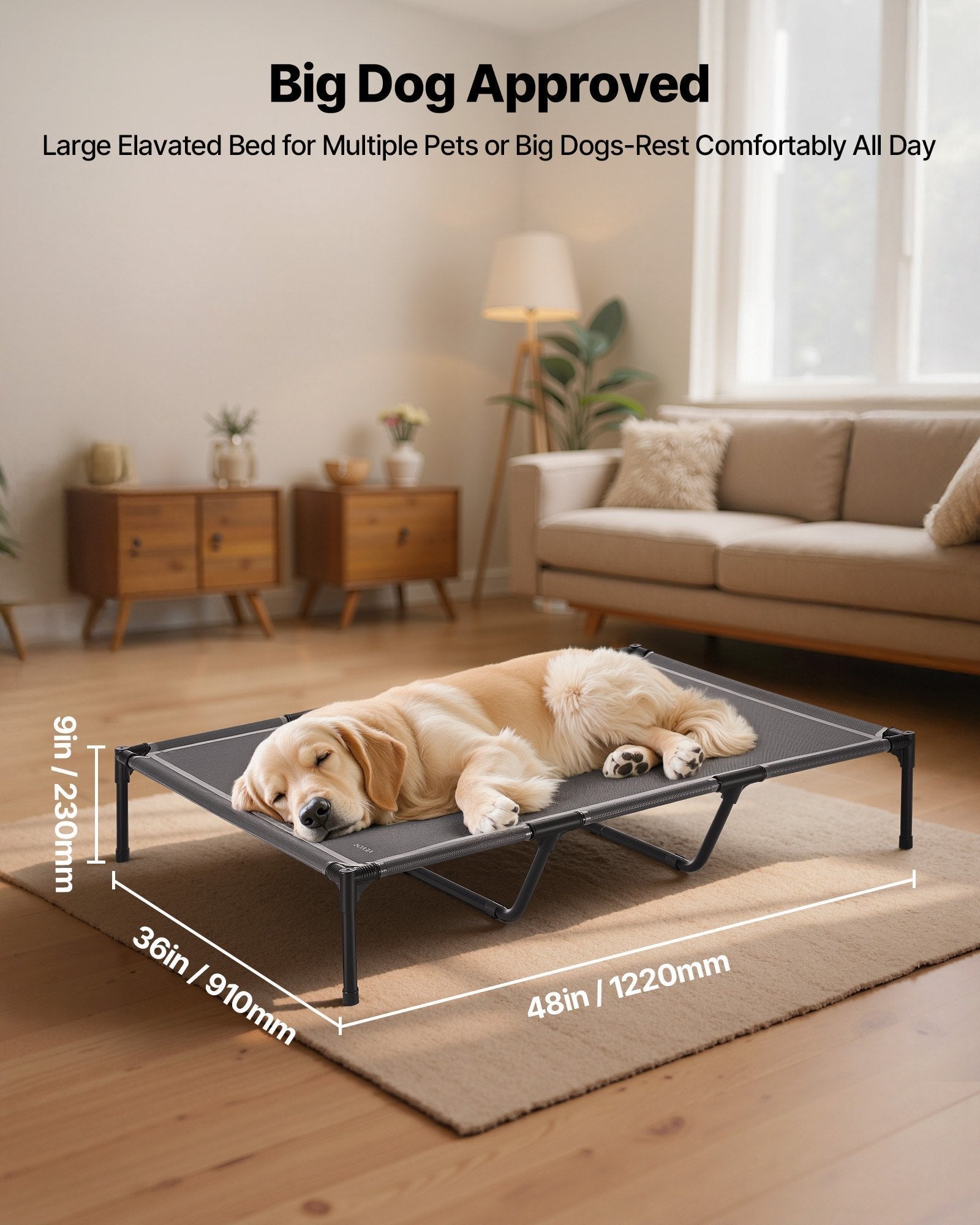 HKM-2767677 Elevated Dog Bed for Large Dogs - Portable Raised Cot with Sturdy Metal Frame, XL Size