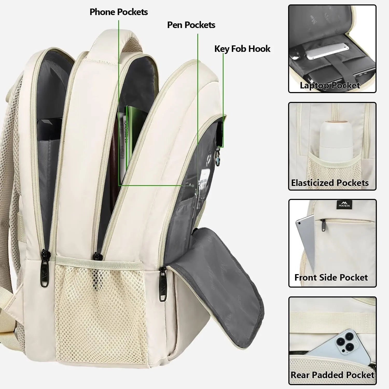 HKM-276819 Unisex Waterproof Notebook Backpack with USB Charging Port for Business Travel