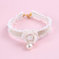 HKM-2771005 Hand-Woven Adjustable Cat Collar with Bell and Pearl Flower Design in Various Colors