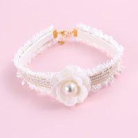 HKM-2771005 Hand-Woven Adjustable Cat Collar with Bell and Pearl Flower Design in Various Colors