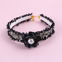 HKM-2771005 Hand-Woven Adjustable Cat Collar with Bell and Pearl Flower Design in Various Colors
