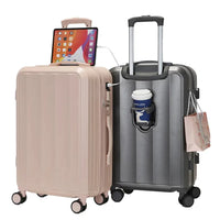 HKM-277139 Travel Spinner Luggage Set - 3 Piece Medium Size Trolley Suitcases with USB Port and Leather Details