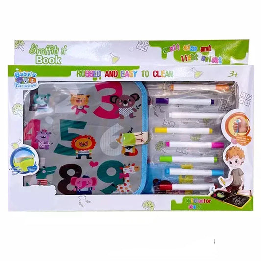 HKM-277331 Magic Water Doodle Drawing Book for Kids with Colored Pens - Educational Animal World Theme