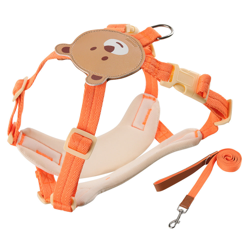 HKM-2774077 Small Dog Chest Strap with Traction Rope - Available in Pink, Beige, Yellow, and Blue. Sizes S, M, L.