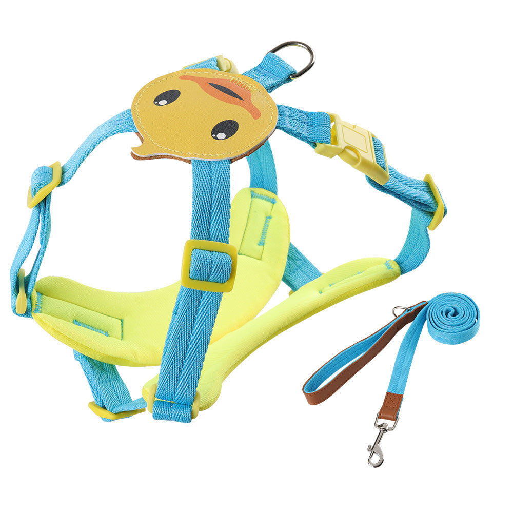 HKM-2774077 Small Dog Chest Strap with Traction Rope - Available in Pink, Beige, Yellow, and Blue. Sizes S, M, L.