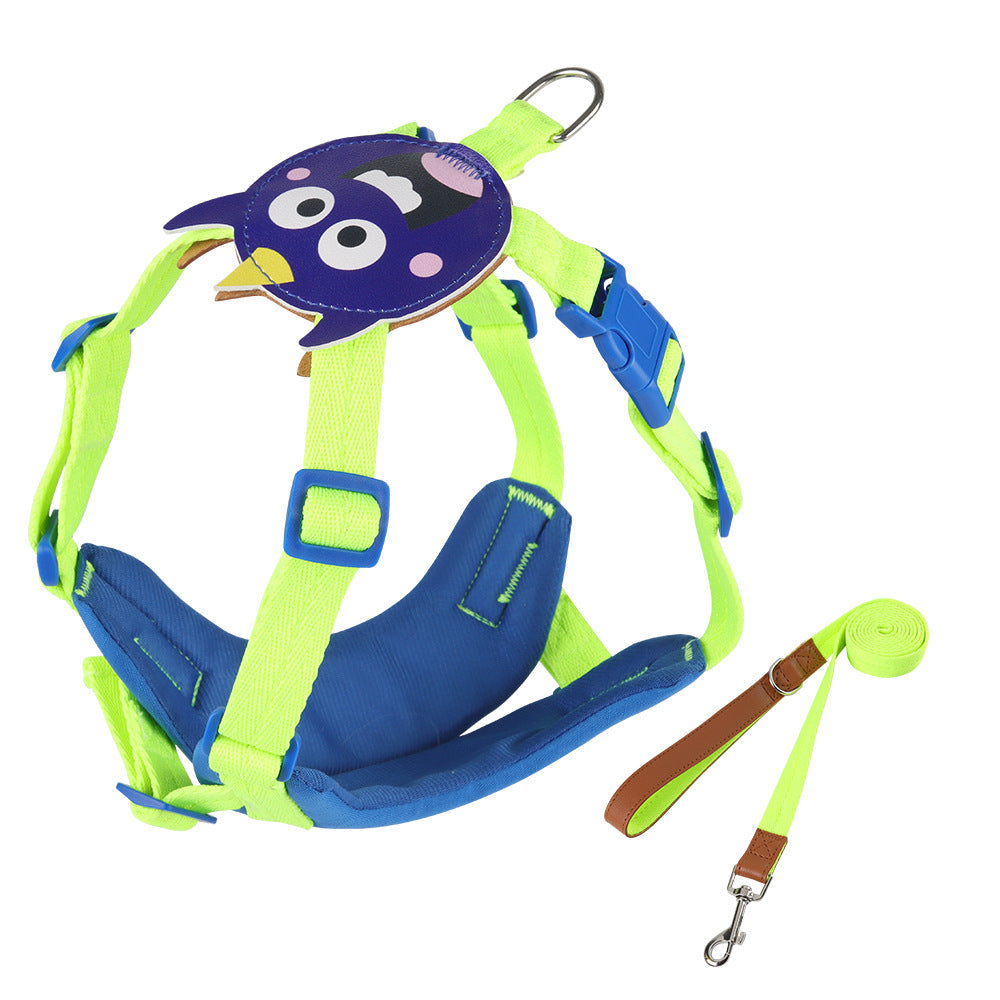 HKM-2774077 Small Dog Chest Strap with Traction Rope - Available in Pink, Beige, Yellow, and Blue. Sizes S, M, L.