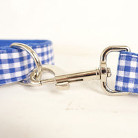 HKM-2774589 Adjustable Blue Plaid Dog Collar and Leash Set with Bow Tie - Handmade, Comfortable Fit for All Sizes