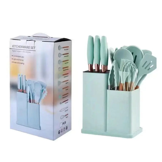 HKM-277459 19-Piece Non-Stick Kitchen Utensil Set with Wooden Handles and Essential Cooking Tools