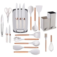 HKM-277459 19-Piece Non-Stick Kitchen Utensil Set with Wooden Handles and Essential Cooking Tools