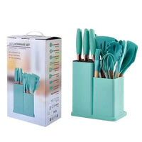HKM-277459 19-Piece Non-Stick Kitchen Utensil Set with Wooden Handles and Essential Cooking Tools