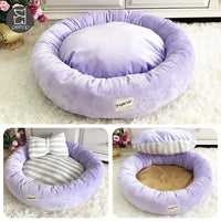 HKM-2774845 Cozy Crystal Velvet Round Pet Kennel with Pillow - Available in Blue, Pink, Purple