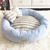 HKM-2774845 Cozy Crystal Velvet Round Pet Kennel with Pillow - Available in Blue, Pink, Purple