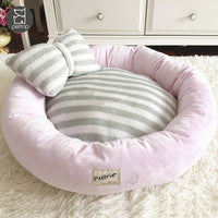 HKM-2774845 Cozy Crystal Velvet Round Pet Kennel with Pillow - Available in Blue, Pink, Purple