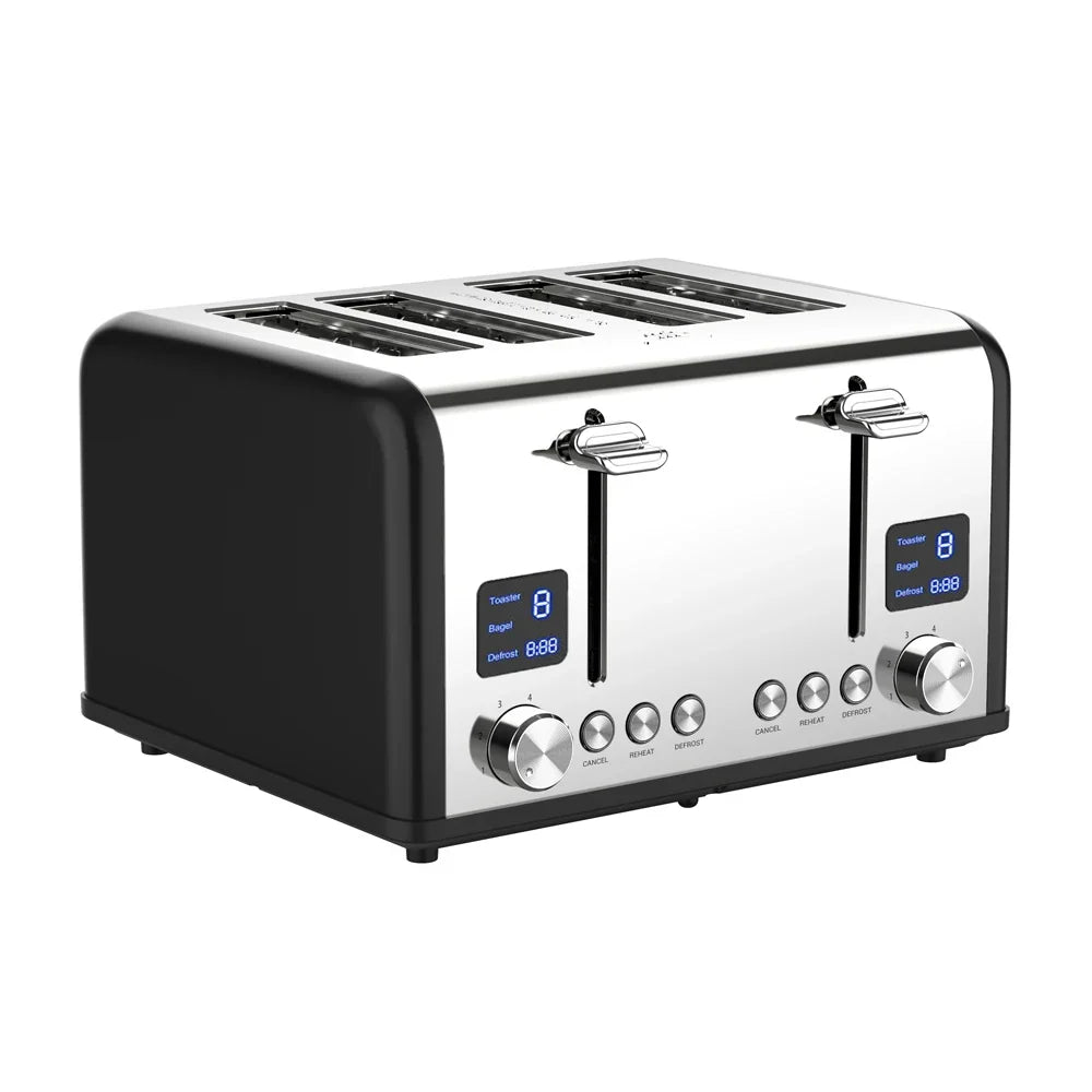 HKM-277651 Extra Wide 4-Slice Retro Toaster with 6 Browning Levels for Reheat, Defrost, and Cancel Functions