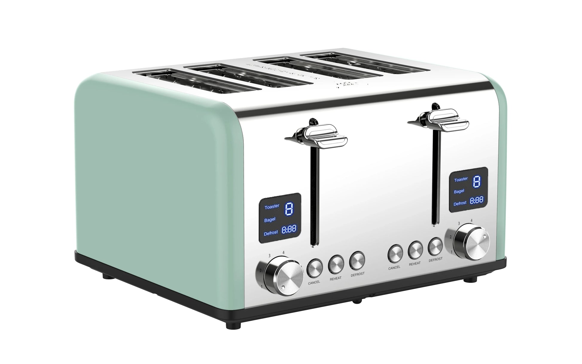 HKM-277651 Extra Wide 4-Slice Retro Toaster with 6 Browning Levels for Reheat, Defrost, and Cancel Functions