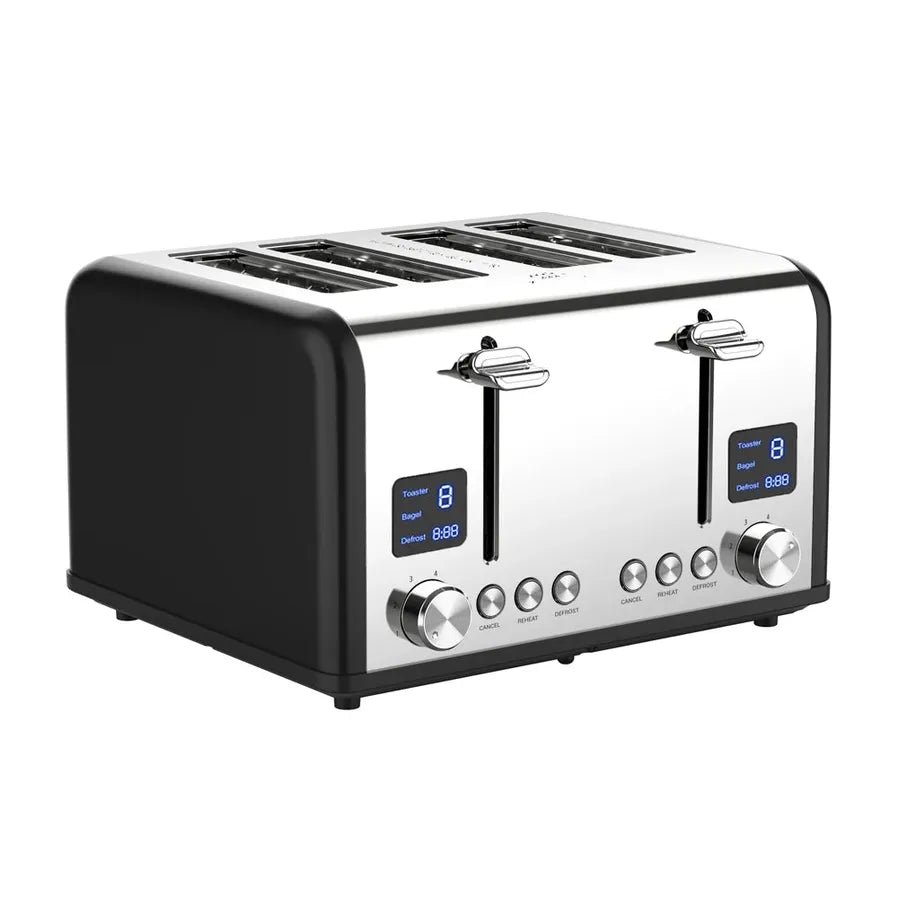HKM-277651 Extra Wide 4-Slice Retro Toaster with 6 Browning Levels for Reheat, Defrost, and Cancel Functions