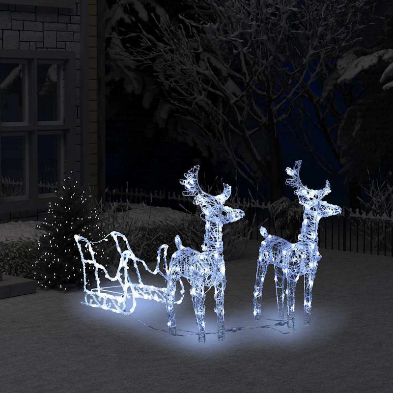 HKM-277715 Outdoor LED Reindeer and Sleigh Christmas Decoration with 160 Lights, 130 cm Length, Multiple Lighting Effects
